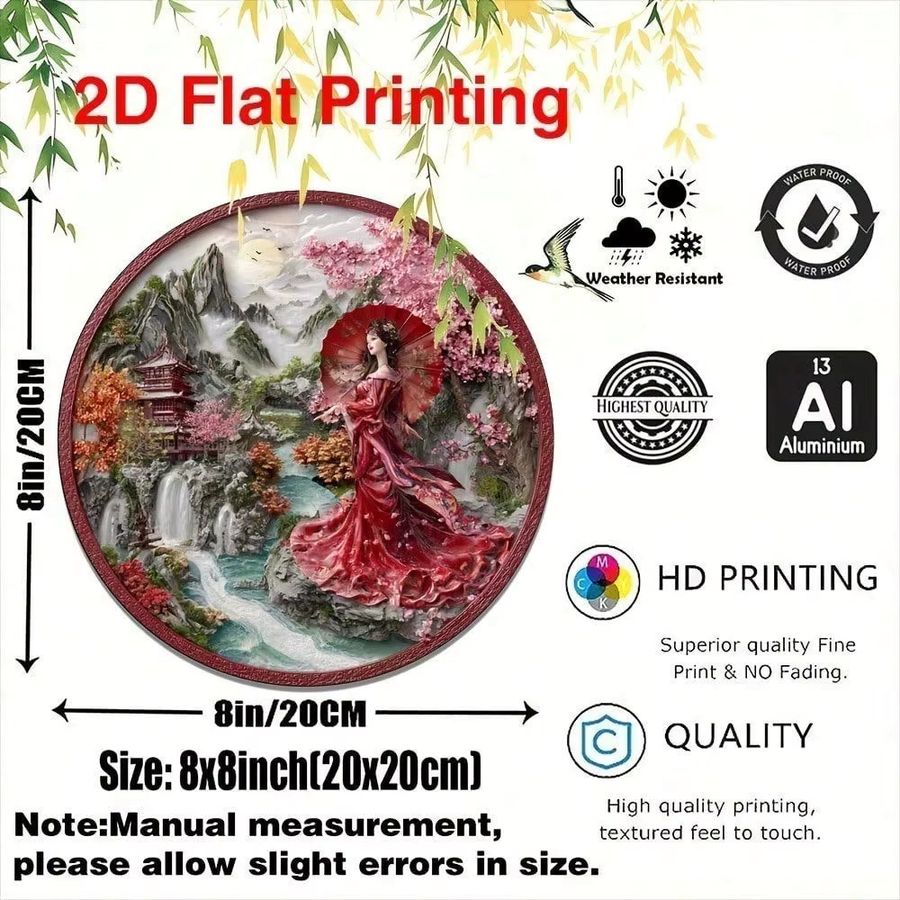 CIFBUY Metall-Wandkunst Bohemian Runde Aluminium-Plakette Mädchen mit Regenschirm Durchmesser: 20,32 cm - Bild 2