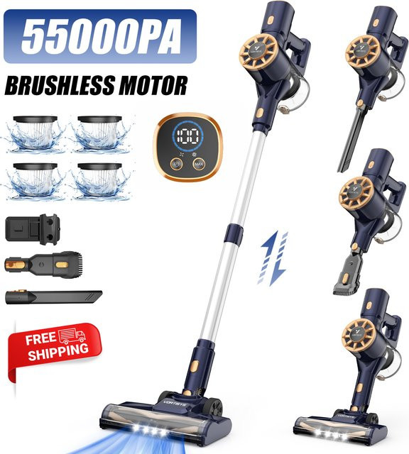 Vortisys N9 Akku-Staubsauger in Blau mit 55000Pa Saugleistung, bürstenlosem Motor, HEPA-Filter und 55 Minuten Laufzeit für Tierhaare - Bild 1
