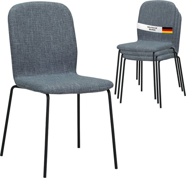 Albatros Esszimmerstühle ENNA 4er Set Grau stapelbare Polsterstühle mit Metall-Gestell und Strukturstoff-Bezug - Bild 2