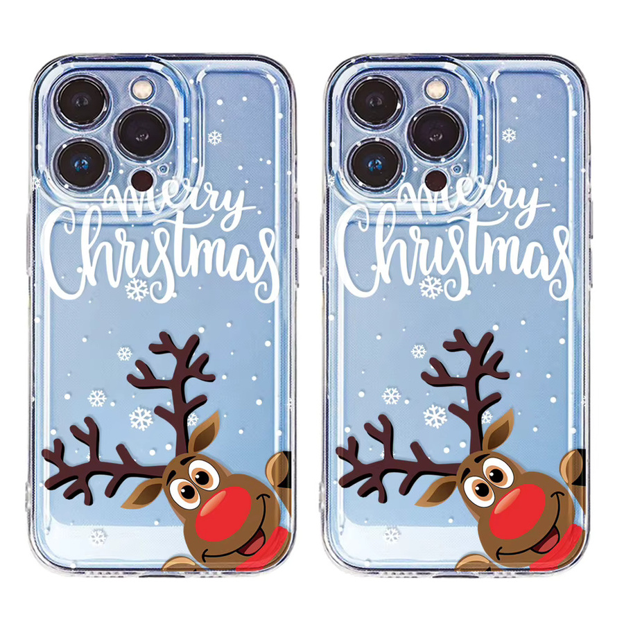 Stoßfeste transparente Handyhülle von Caynes mit Frohe Weihnachten Muster für iPhone 11 bis iPhone 16 Pro Max und Air Modelle aus TPU - Bild 5