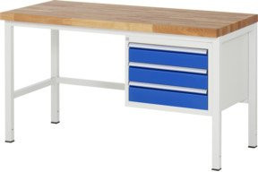 Rau Werkbank höhenverstellbar mit 3 Schubladen in Weiß, B: 150 cm, T: 70 cm, H: 84-104 cm - Bild 1