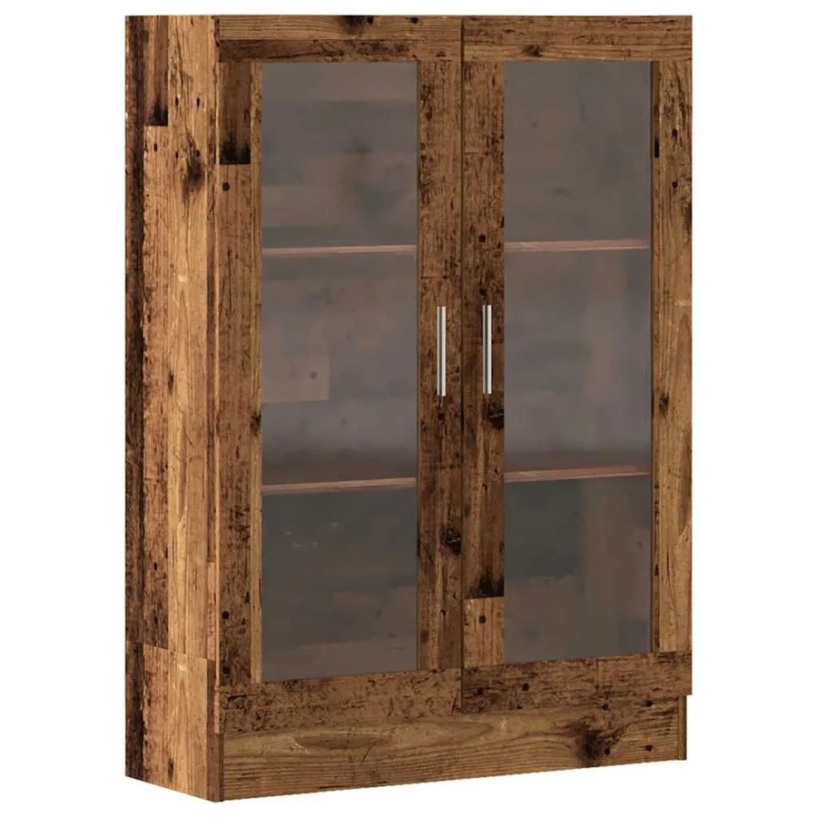 vidaXL Bücherschrank in Altholz-Optik mit Glastüren, Braun, B/T/H: 82,5 x 30,5 x 115 cm - Bild 2