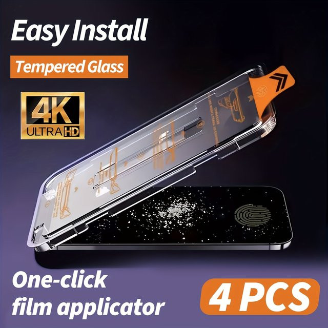 AKABEILA 4er-Pack Staubfreie Displayschutzfolie aus gehärtetem Glas für iPhone Modelle, Transparent - Bild 1