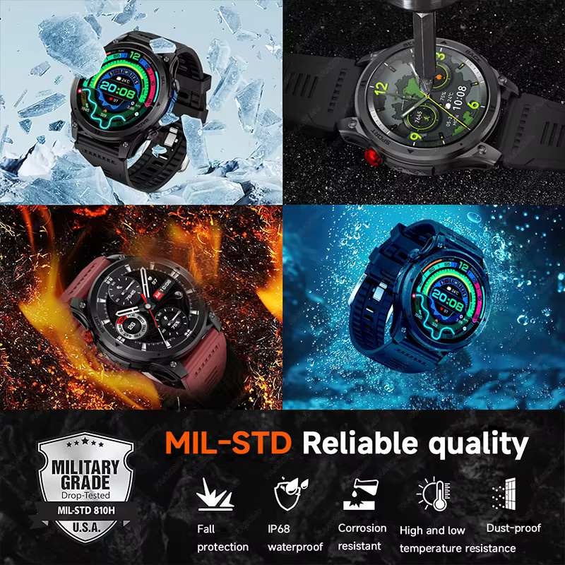 Paazomu Smartwatch für Herren mit GPS, Bluetooth-Anruf, Kompass, Herzfrequenz und SpO2 in Schwarz - Bild 3