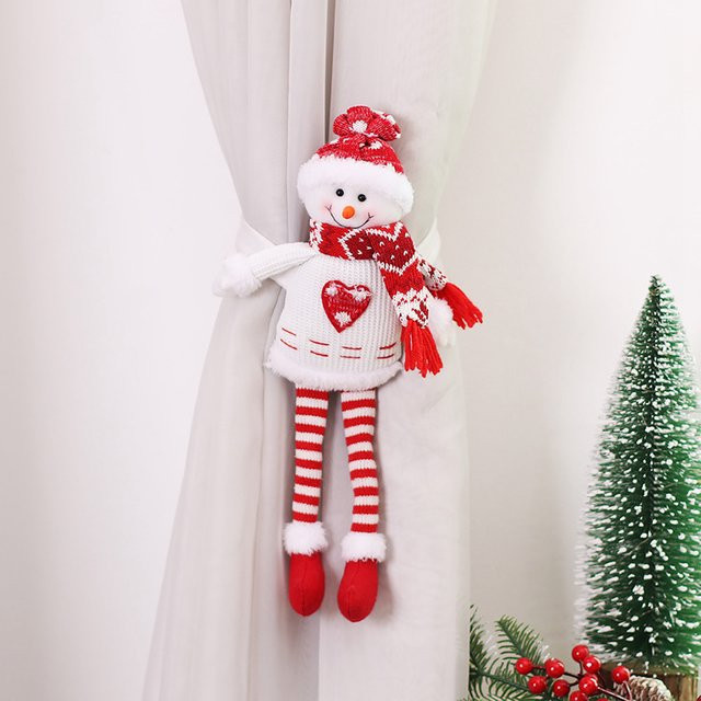 Weihnachtsvorhang mit Elch, Weihnachtsmann und Schneemann in Weiß und Rot zur Weihnachtsdekoration - Bild 1