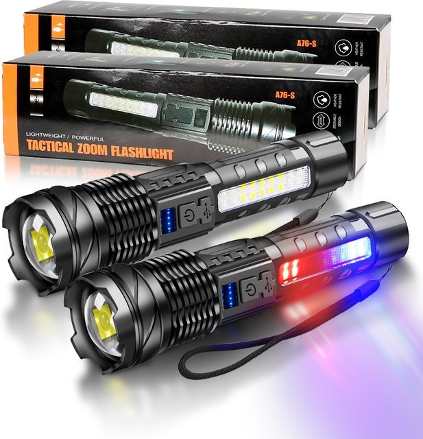 KDULIT LED-Taschenlampe in Schwarz, wiederaufladbare taktische Zoomlampe aus Metall für Outdoor und Camping - Bild 1
