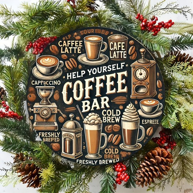 Potdemiel Vintage-Metallschild rund für Kaffeebar und Garten, dekorative Eisen-Wandkunst in Multicolour, Durchmesser: 20,3 cm - Bild 1