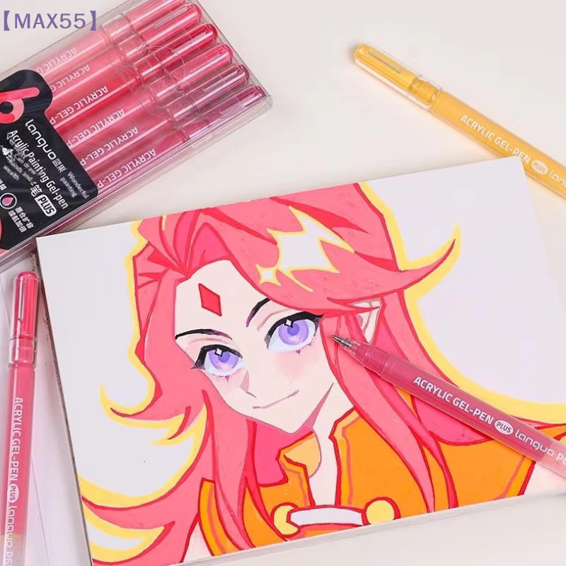 MAX-55 Set mit 6 mehrfarbigen Gelstiften für Studenten und Acrylmalerei, Schreibmarker für Handzeichnungen - Bild 5