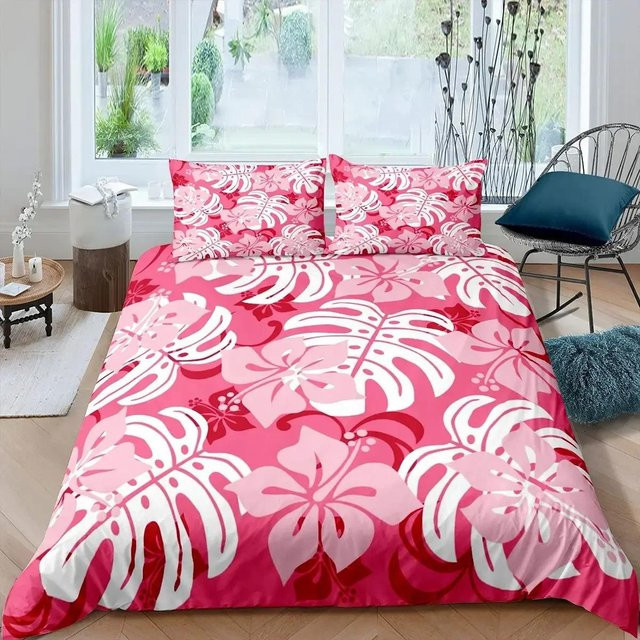 Lodestar Bettwäscheset mit Palmblatt- und Bananenblatt-Design in Pink, Mikrofaser, B/H: 133 x 70 cm - Bild 1