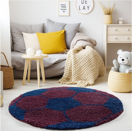 Kinderteppich Kadima Design mit Tier-Motiv, Rund, Blau und Lila, Durchmesser: 100 cm