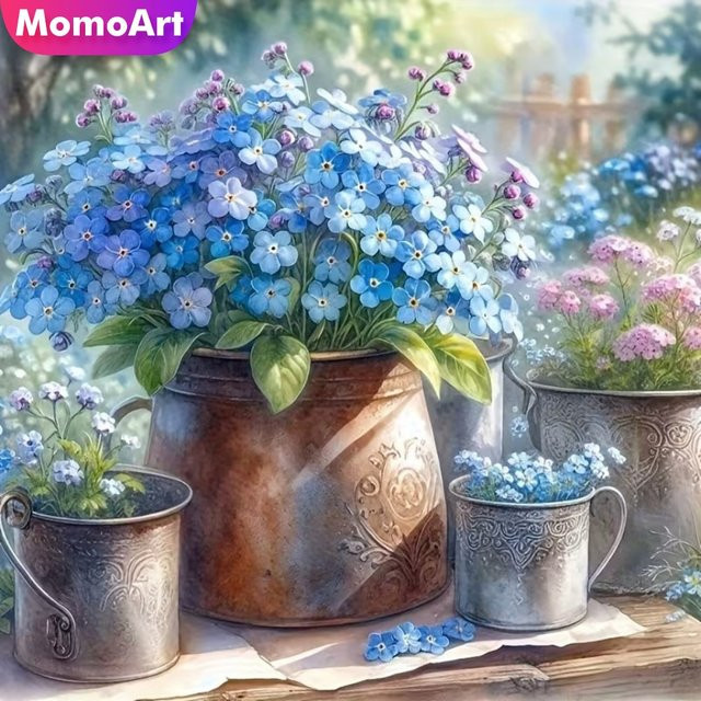 Momoart Diamant-Stickerei DIY Blumenmuster Vase mit runden Steinen in Multicolour für Erwachsene und Anfänger, B/B/H: 20 x 20 x 20 cm - Bild 1