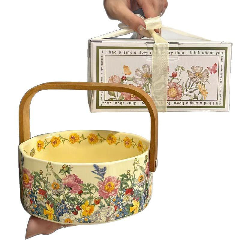 WJG Pretty B Keramik-Snackteller im mittelalterlichen Stil mit Blumen- und Fruchtmuster, Farbe: Weiß, 800ml - Bild 4