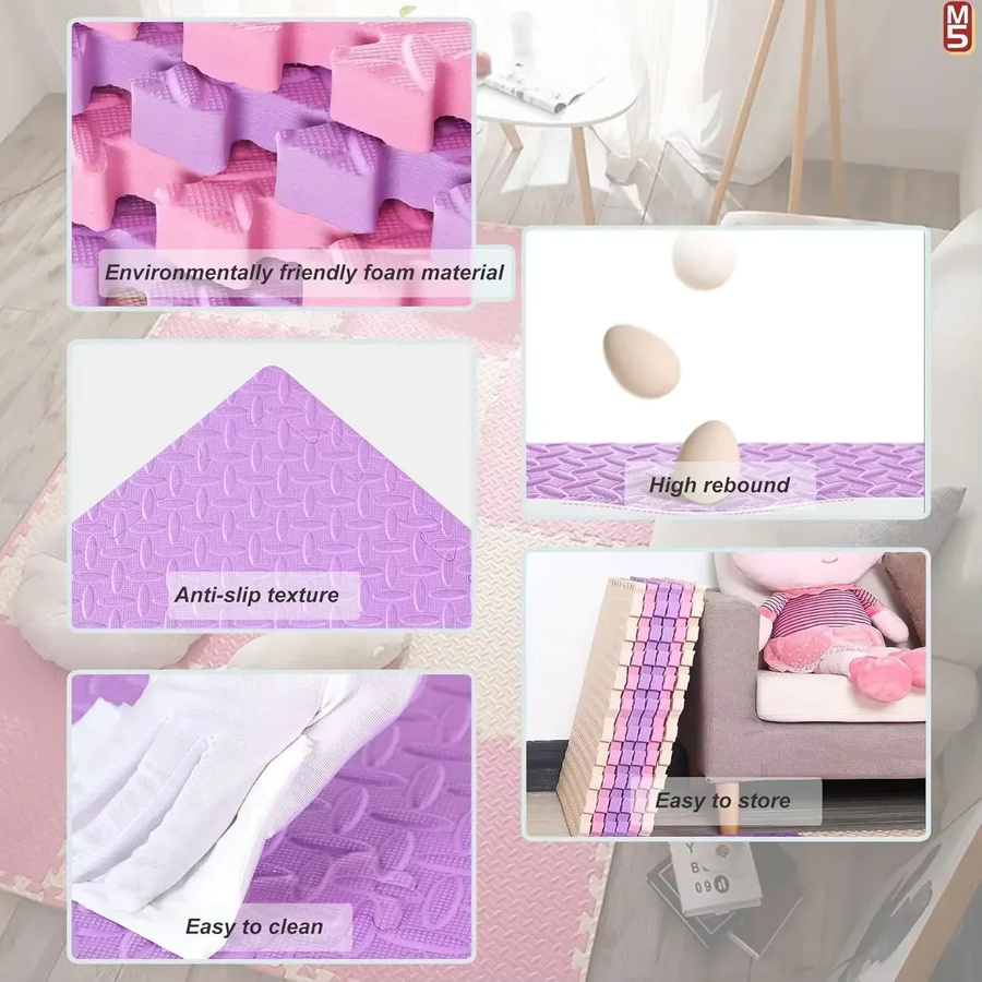 DHDH Baby-Krabbel-Spielmatte aus 8 Puzzle-Elementen, grau, geometrisches Design, Dicke: 2,5 cm, rutschfest und schalldämmend - Bild 4
