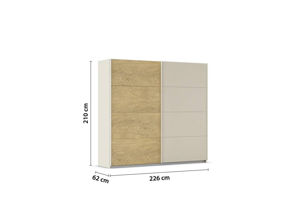 RAUCH Malva-Extra Schwebetürenschrank ohne Spiegel in Eiche Furnier und Beige, B: 226 cm, H: 210 cm - Bild 2