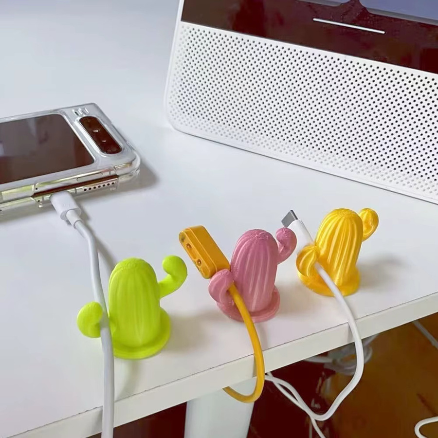 6 Stück Kaktus-Kabelwickler für USB-C Kabel, selbstklebende Kabelhalter Organizer in Multicolor aus Kunststoff für Schreibtisch und Büro - Bild 1