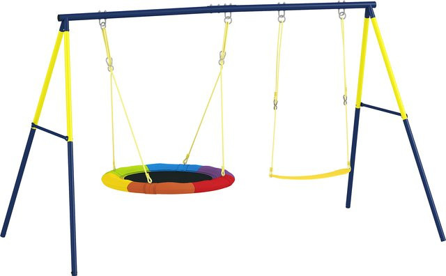 AIYAPLAY Schaukel-Set mit Nestschaukel und Gurtschaukel für Kinder, Outdoor Schaukelgestell aus Stahl, bis 150 kg belastbar, H x B x T: 178 x 265 x 160 cm - Bild 1