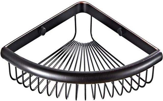 Wandmontiertes Badezimmer-Eckregal in Form eines Dreieckskorbs aus Kupfer in Schwarz und gebürstetem Messing - Bild 1