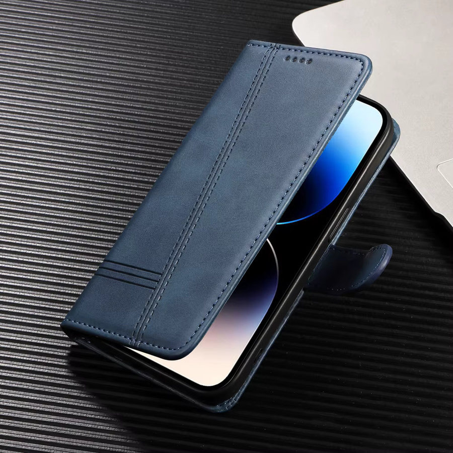 Premium Magnetische Ledertasche für OPPO Reno Serie als Brieftasche mit Kartenfächern in Blau - Bild 2