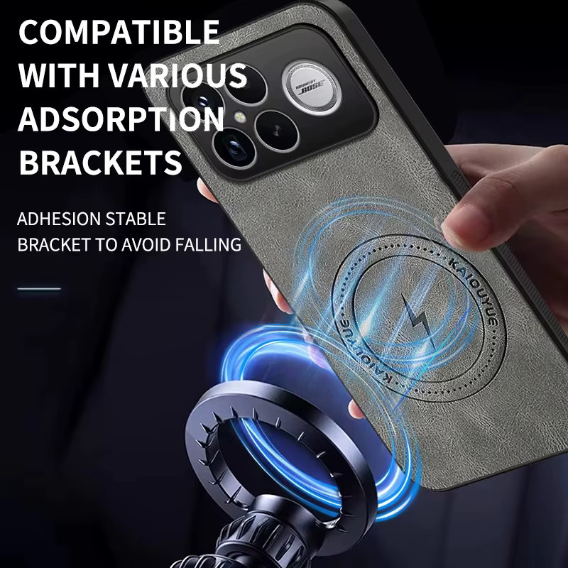 Luxus Leder Schutzhülle mit Magnetischer Magsafe Funktion für Xiaomi Mi Poco F8 Ultra und Mi POCO F8 Pro in Grau - Bild 2
