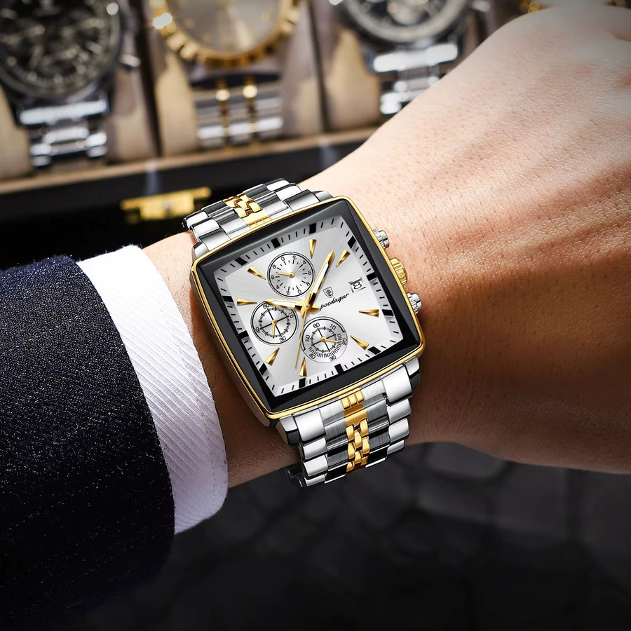 POEDAGAR Armbanduhr Chronograph, Quarz, Edelstahl, Silber, Herren - Bild 5