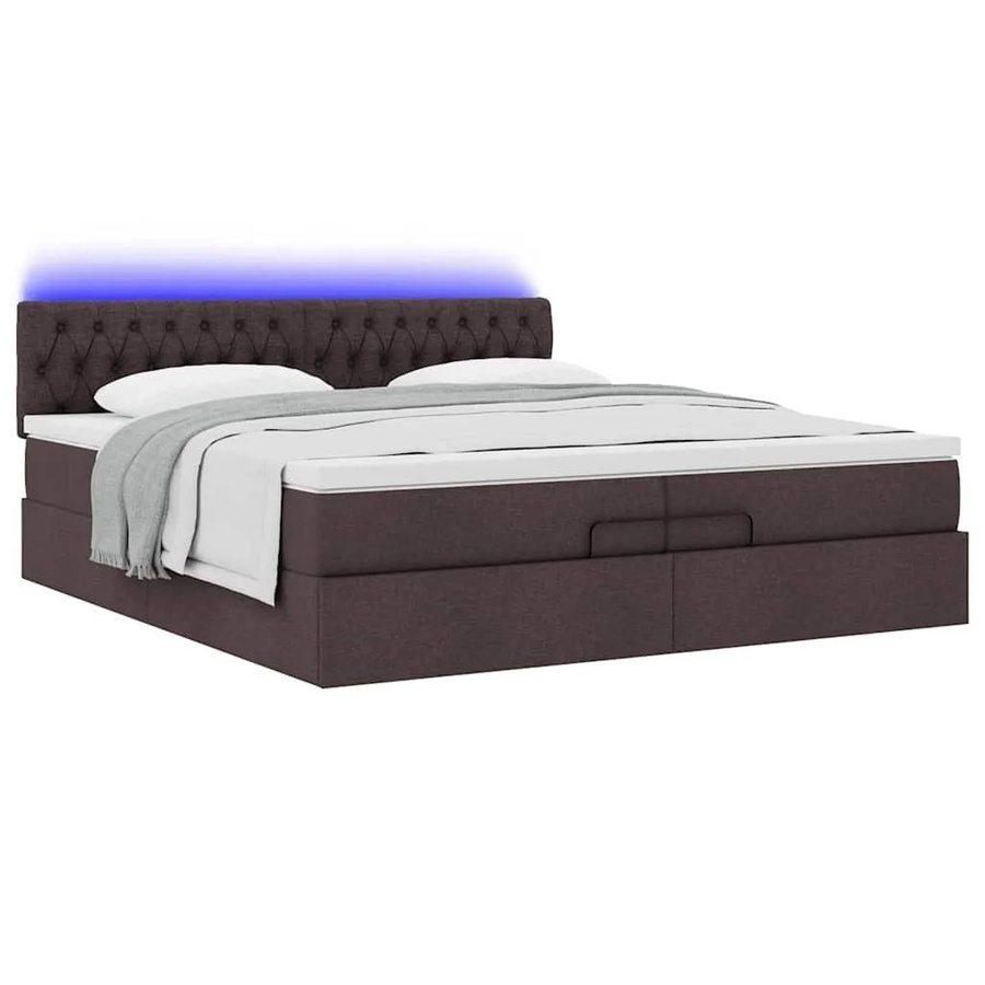 vidaXL Ottoman-Bett mit Matratzen und LED-Unterbettbeleuchtung in Dunkelbraun, B/T: 200 x 200 cm - Bild 2