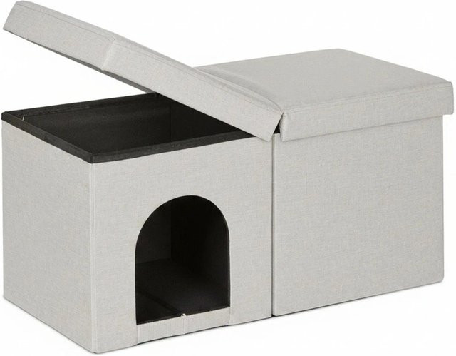 Relaxdays Katzenhöhle aus MDF in Beige mit Deckel, faltbar, B/T/H: 74,5 x 38,5 x 37 cm - Bild 1
