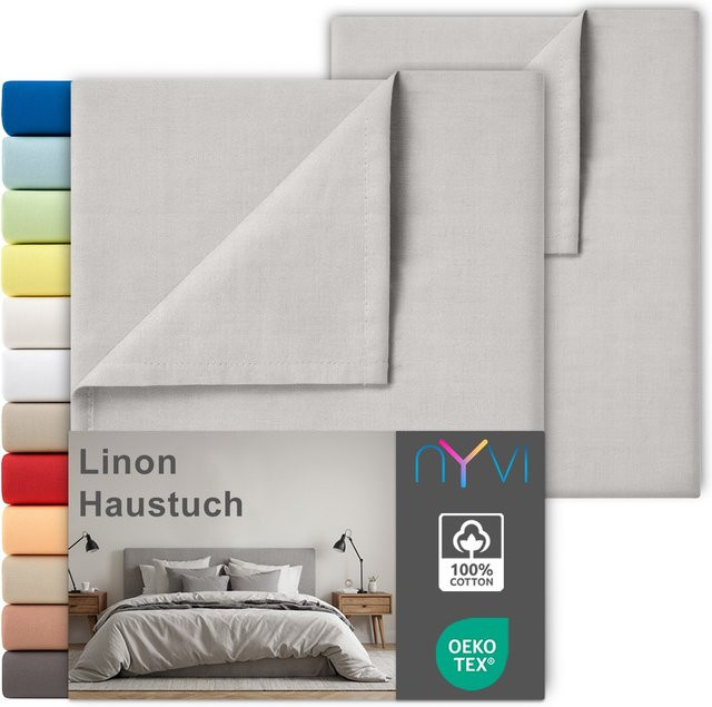 NYVI Linon Deluxe Bettlaken Set aus 100% atmungsaktiver Baumwolle, Farbe: Silber, B: 250 cm, T: 150 cm, 2er Set - Bild 1