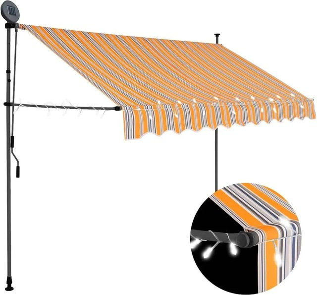 vidaXL Einziehbare Markise Handbetrieben mit LED in Gelb und Blau, Breite: 250 cm, Ausladung: 120 cm - Bild 1