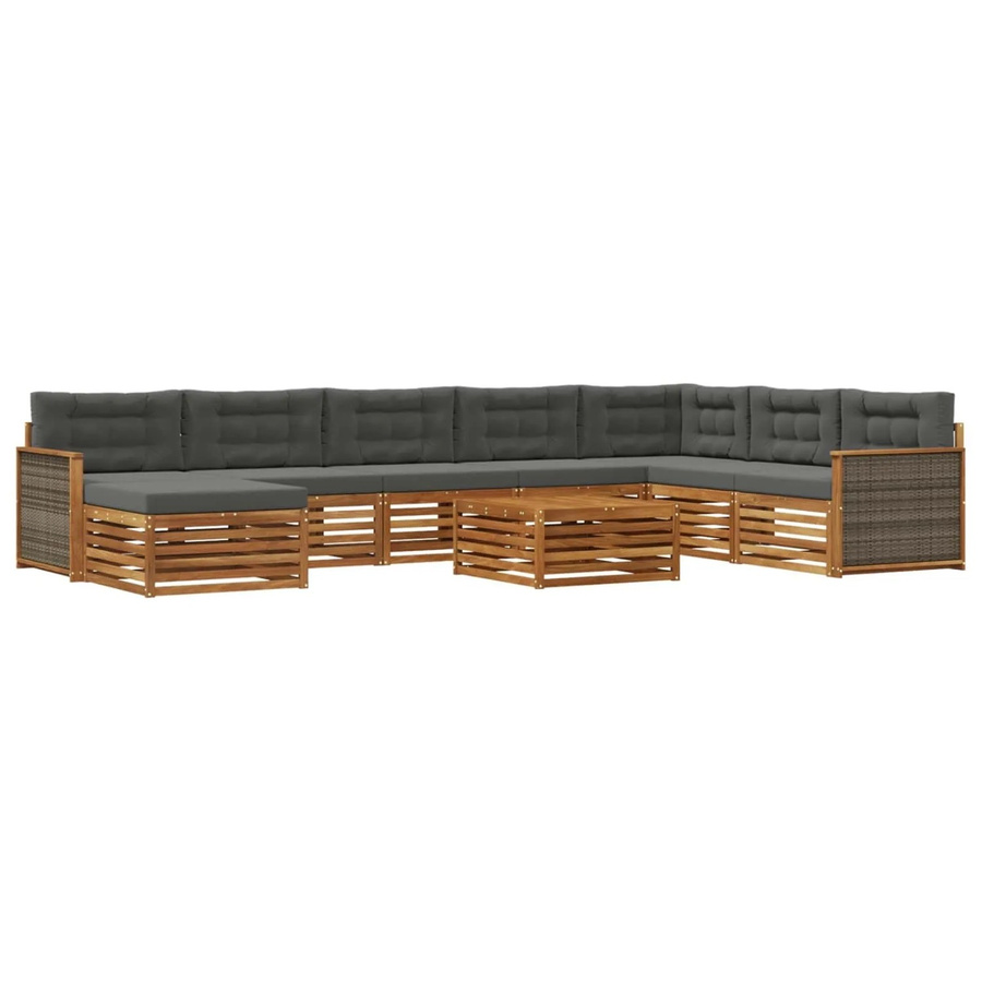 vidaXL Outdoor-Sofagarnitur L-Form aus Akazie Massivholz in Natur und Anthrazit mit 9 Kissen - Bild 2