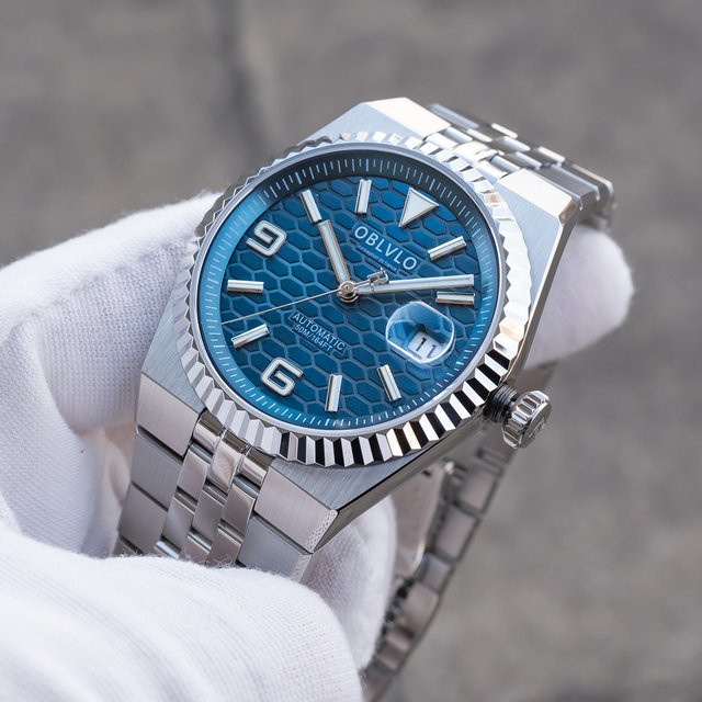 OBLVLO Armbanduhr Automatik, blaues Zifferblatt, Edelstahl, Herren - Bild 1