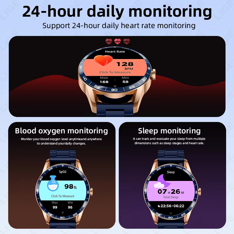 LIGE Smartwatch für Herren mit 1,38 Zoll HD-Display, Bluetooth-Anruf, Gesundheitsmonitor, Sport-Pedometer und IP68 wasserdicht, Farbe: Schwarz - Bild 3