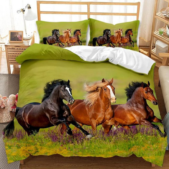 Bettwäsche-Set Your Warm Home mit 3D-Pferdemotiv in Braun, bestehend aus Bettbezug und Kissenbezügen aus Polyester, B/H: 200 x 200 cm, Kissenbezüge: 50 x 70 cm - Bild 1