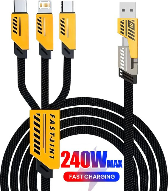 BESY Multi-USB Schnellladekabel mit USB-C und Micro-USB Anschlüssen, 240W/65W, Schwarz - Bild 1