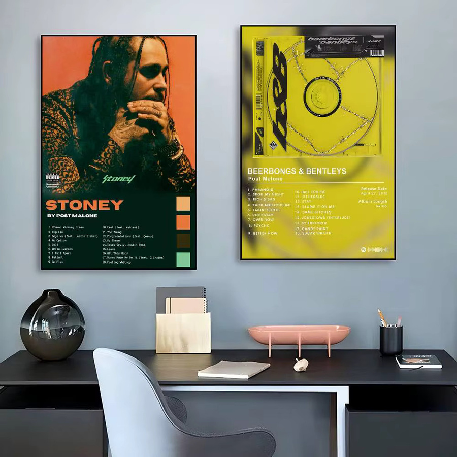 Singer PostS M-Malone Album-Cover Anime-Poster als selbstklebende Wandkunst in HD-Qualität, Retro-Wanddekoration, Mehrfarbig - Bild 2