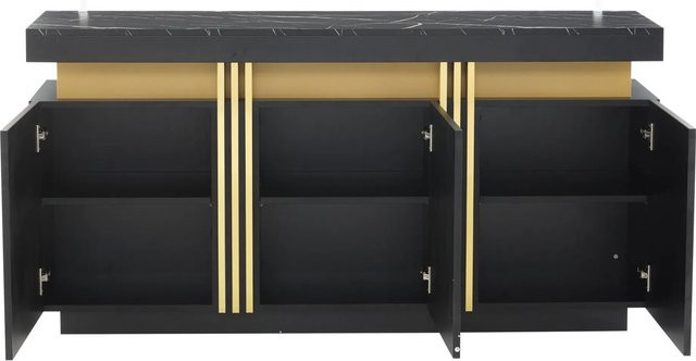 okwish Sideboard modern mit 3 Türen und verstellbaren Fächern, Schwarz, B/T/H: 140 x 38 x 70 cm - Bild 1