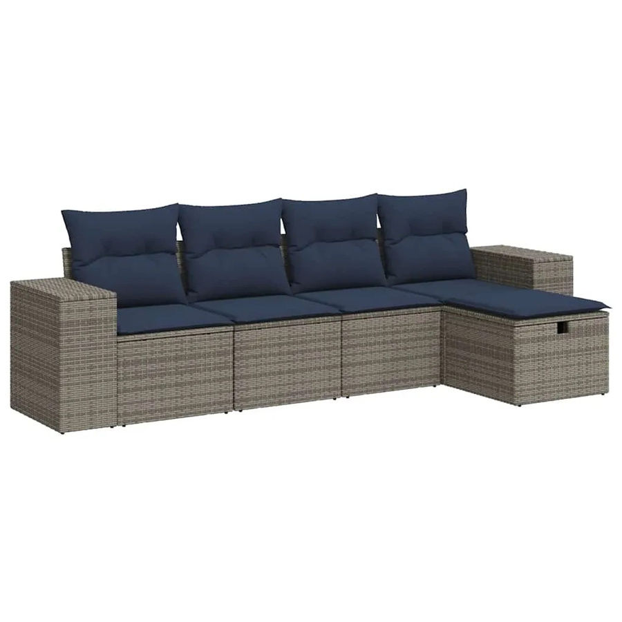 vidaXL 5-tlg. Garten-Sofagarnitur aus Poly-Rattan in Grau mit Sitzkissen und Stauraum - Bild 2