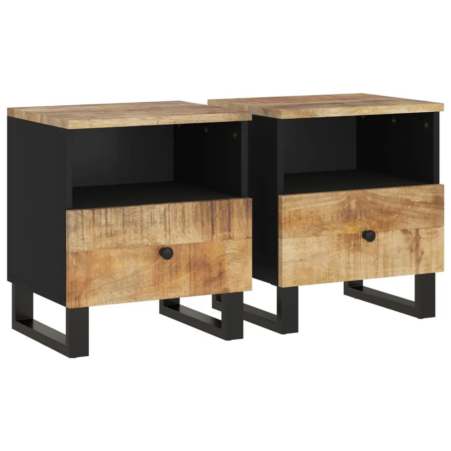 Set aus 2 vidaXL Nachttischen aus Massivholz Mango und Holzwerkstoff in Braun im Industrial Style - Bild 2