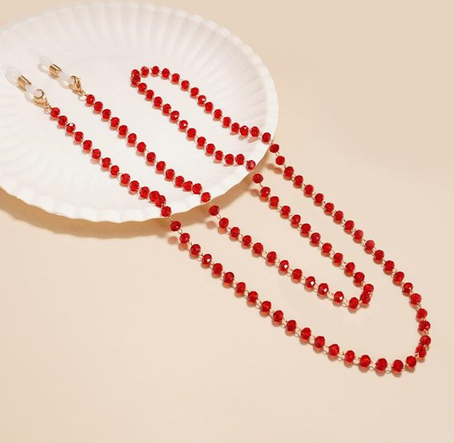Brillenkette, Kristall, Perle, Messing, Weiß, Damen - Bild 1