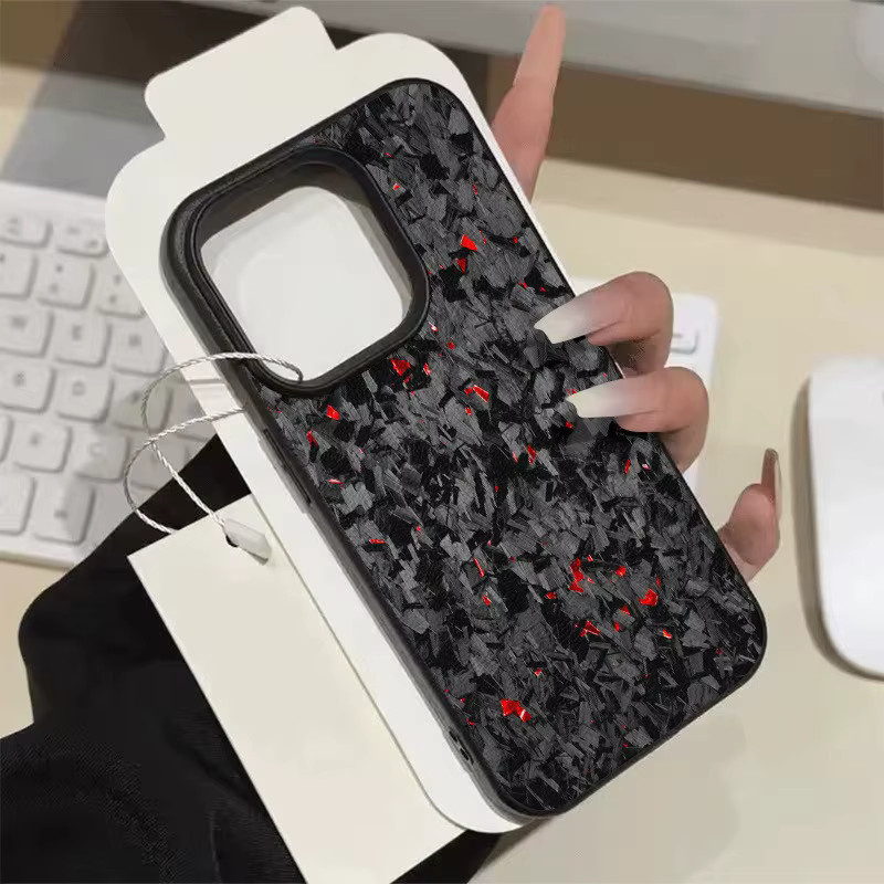 Einteilige Carbonfaser Handyhülle mit schwarzem Lychee-Muster für Apple iPhone 11 bis 17 Pro Max und Plus Modelle in Schwarz - Bild 2