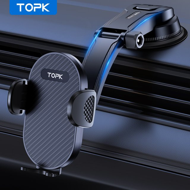 TOPK Autotelefonhalter für das Armaturenbrett in Schwarz, verstellbare Handyhalterung für iPhone 17, 16, 15 Pro Max und Samsung S25 Ultra - Bild 1
