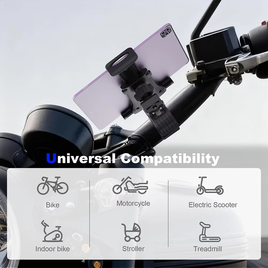 Homhu Universelle Tablet- und Smartphone-Halterung für Fahrrad, Motorrad und Kinderwagen, Lenkerhalterung für 4 bis 12,9 Zoll Geräte, Schwarz - Bild 2