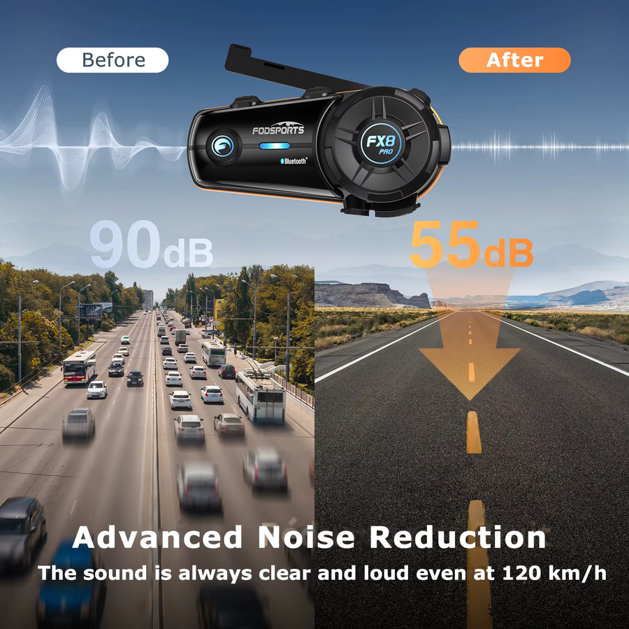 Fodsports FX8 Pro Bluetooth-Gegensprechanlage für Motorradhelme in Schwarz mit Dual BT5.4, App-Verbindung und Musikteilung für bis zu 10 Fahrer - Bild 4