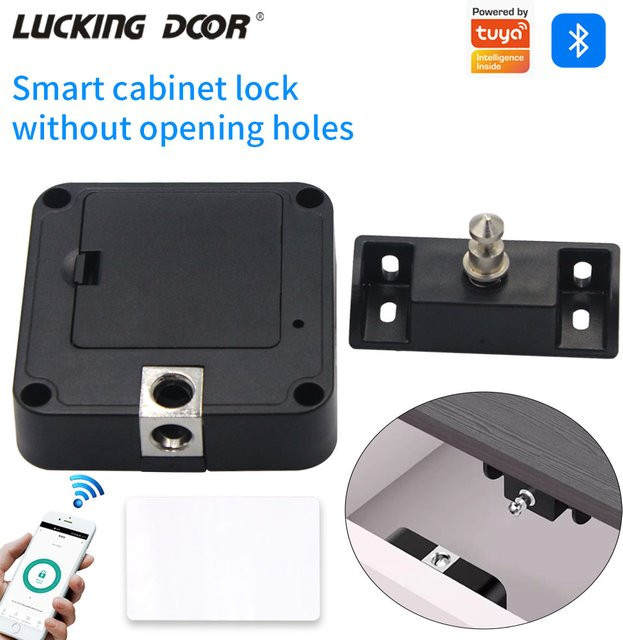 LUCKING DOOR Elektronisches Bluetooth-Schloss in Schwarz mit Tuya App und NFC-Kartenunterstützung für Schränke und Schubladen - Bild 1