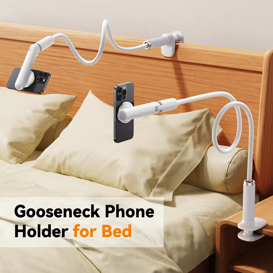 Eary Magnetischer Schwanenhals-Handyhalter für das Bett in Weiß mit flexiblem langen Arm und 360 Grad drehbarer Halterung - Bild 2