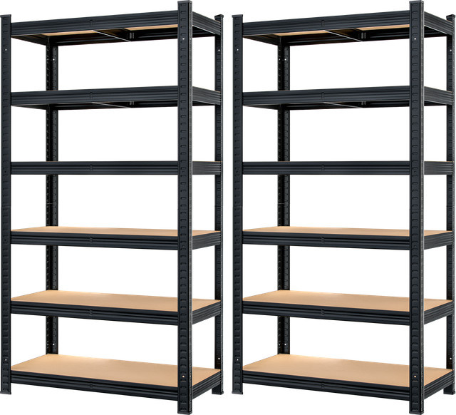 MONZANA Schwerlastregal 2er-Set Schwarz aus Metall und MDF, Höhe: 180 cm, Breite: 90 cm, Tiefe: 40 cm - Bild 1