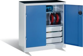 C+P Werkzeug-Beistellschrank mit Drehtüren, 2 Böden und 3 Schübe, H: 100 cm, B: 93 cm, T: 50 cm, Front Lichtblau, Korpus Lichtgrau - Bild 1