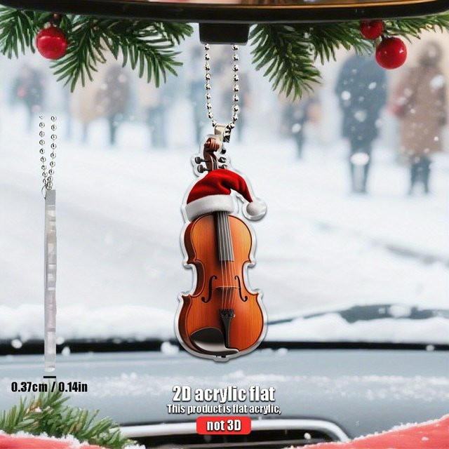 Weihnachtsbaum-Anhänger in Form einer 1/4 Violine mit Weihnachtsmütze aus Acryl, Multicolor - Bild 1
