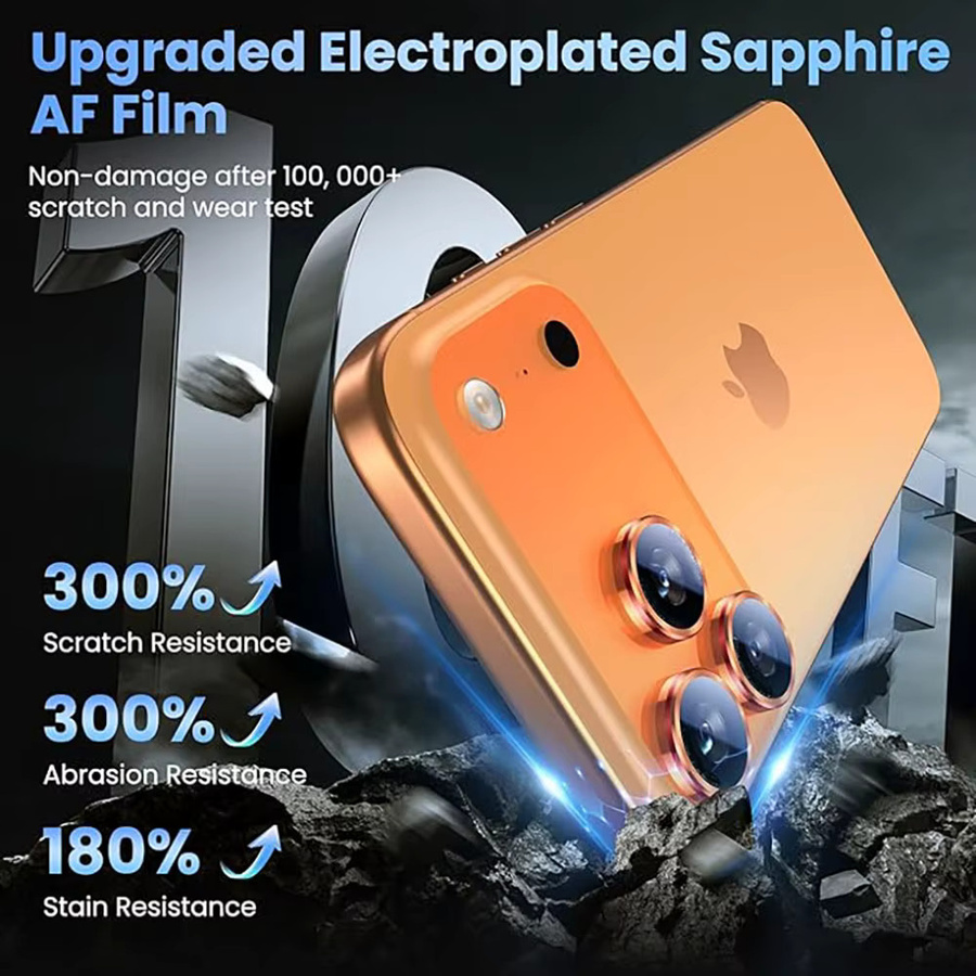 Metall Kamera Objektiv Schutzring mit Glas für Apple iPhone 17 Pro Max 17 Air 16 15 in Gold und Orange - Bild 2