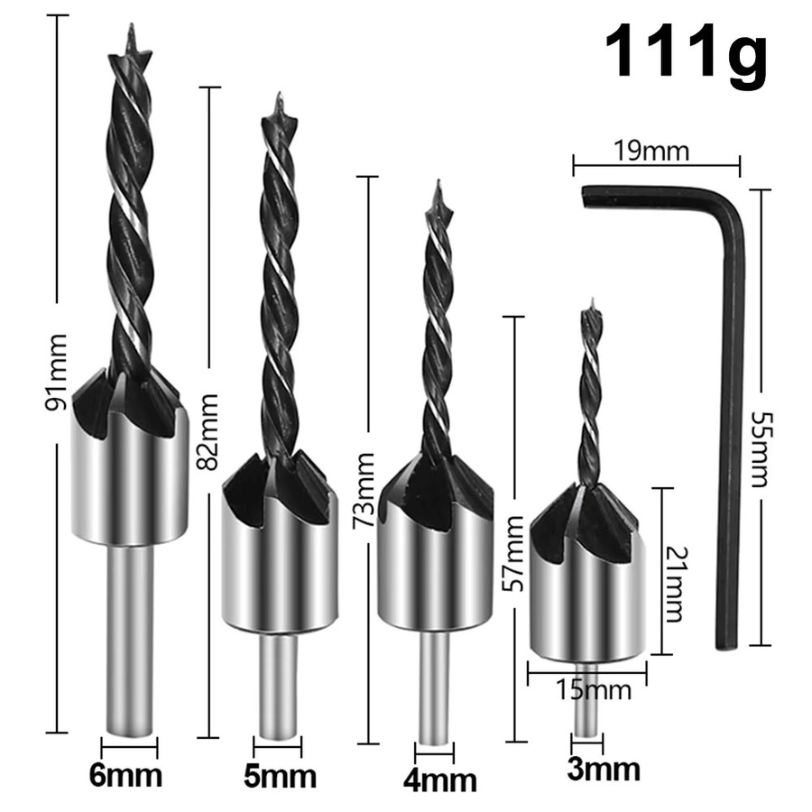 Mr Drill 4er-Set Holzbohrer mit Anschrägfunktion, Silber, 3-6 mm - Bild 2