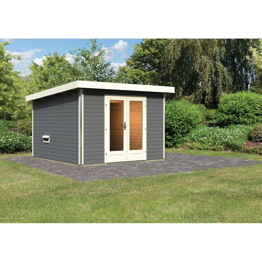 Karibu Saunahaus Magnus 1 Set B aus nordischer Fichte in Terragrau - Bild 2